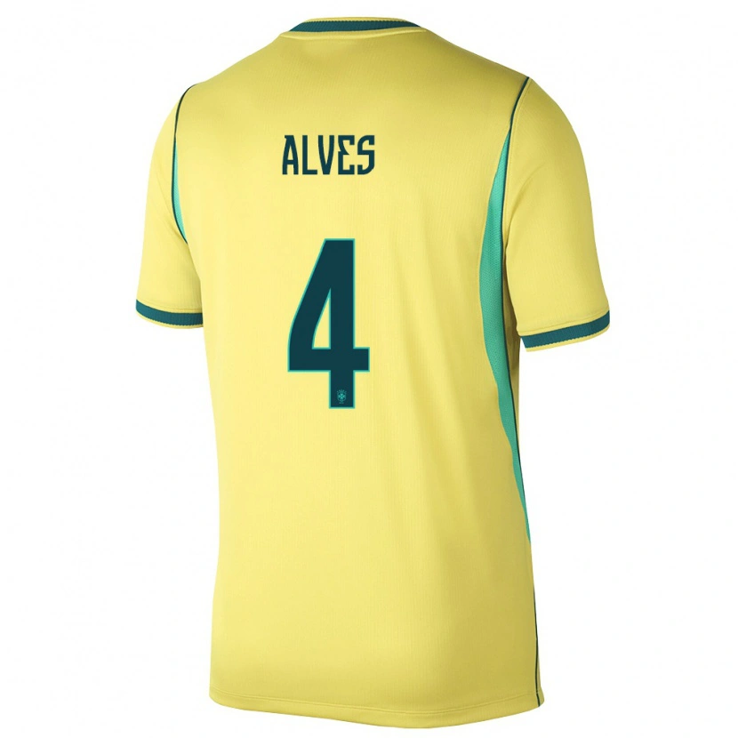 Danxen Niño Camiseta Brasil Bruno Alves #4 Amarillo Verde 1ª Equipación 26-28 La Camisa México