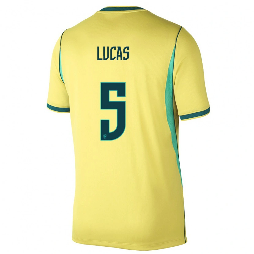 Danxen Niño Camiseta Brasil Rayan Lucas #5 Amarillo Verde 1ª Equipación 26-28 La Camisa México