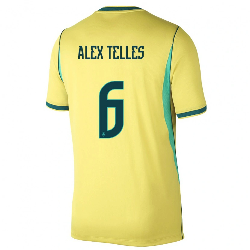Danxen Niño Camiseta Brasil Alex Telles #6 Amarillo Verde 1ª Equipación 26-28 La Camisa México
