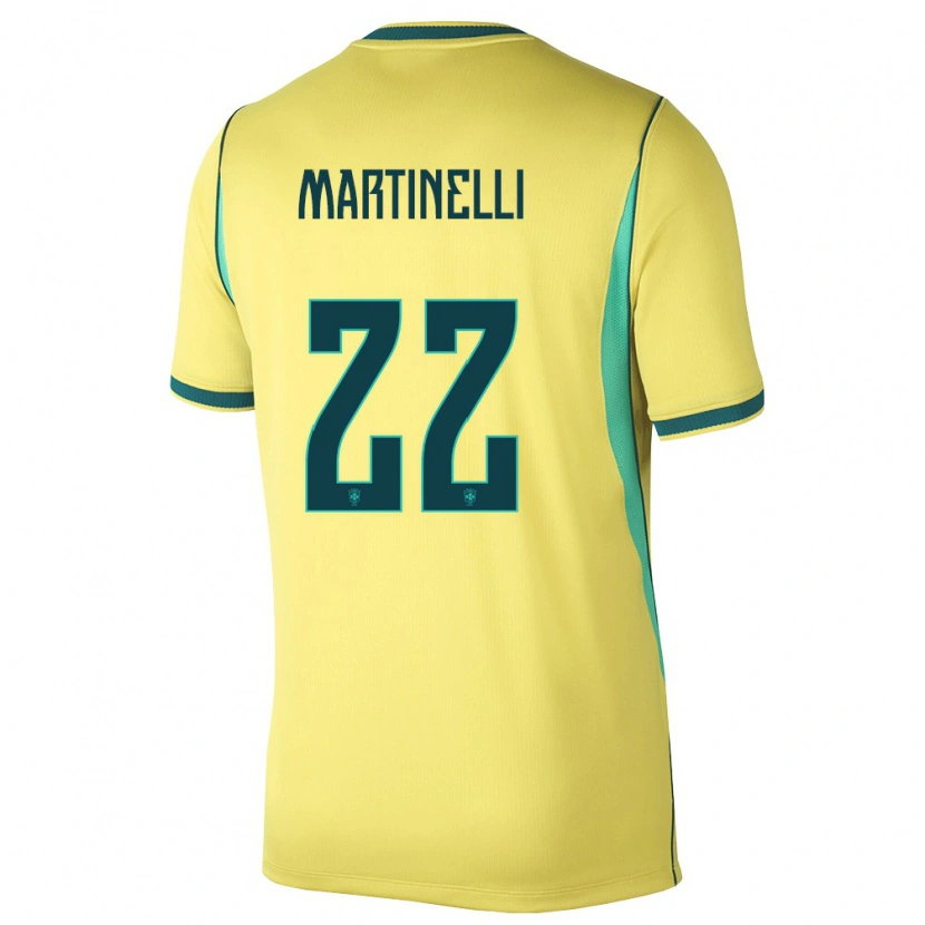 Danxen Niño Camiseta Brasil Gabriel Martinelli #22 Amarillo Verde 1ª Equipación 26-28 La Camisa México