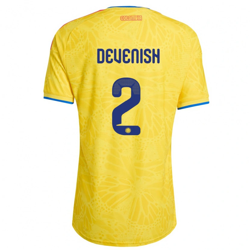 Danxen Niño Camiseta Colombia Cristian Devenish #2 Amarillo Azul Rojo 1ª Equipación 26-28 La Camisa México