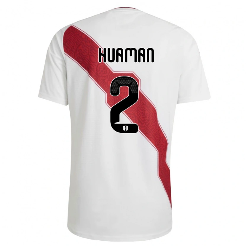 Danxen Niño Camiseta Perú Marco Huamán #2 Blanco Rojo Negro 1ª Equipación 26-28 La Camisa México
