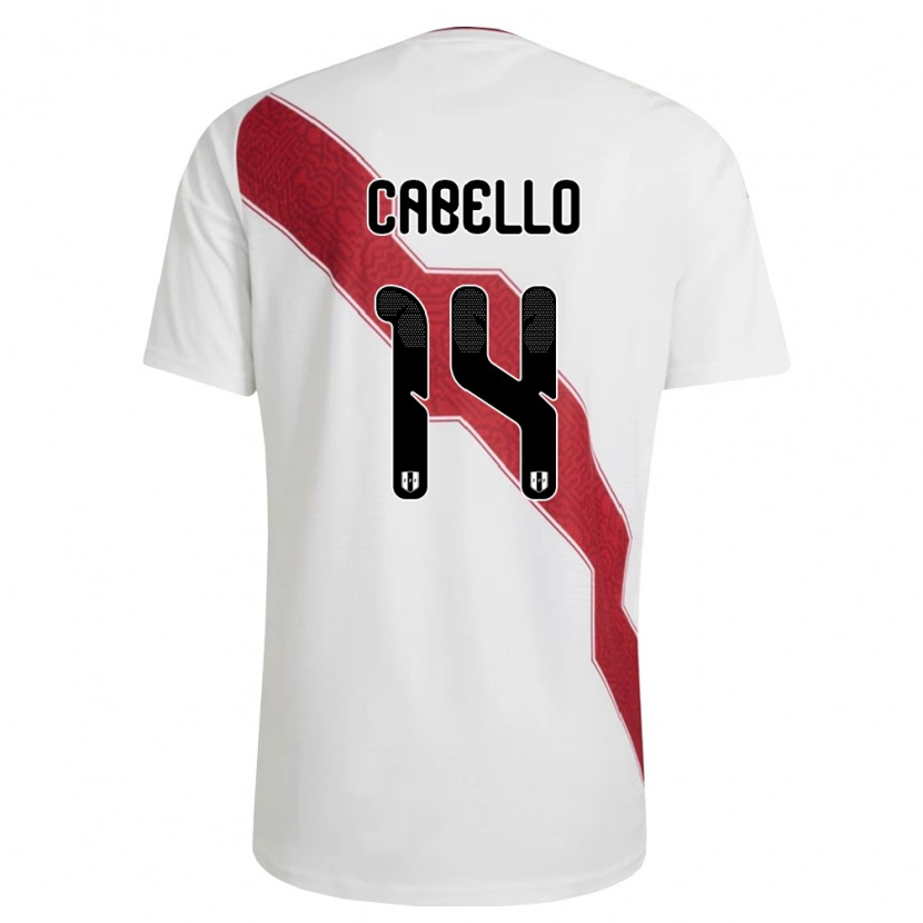 Danxen Niño Camiseta Perú Carlos Cabello #14 Blanco Rojo Negro 1ª Equipación 26-28 La Camisa México