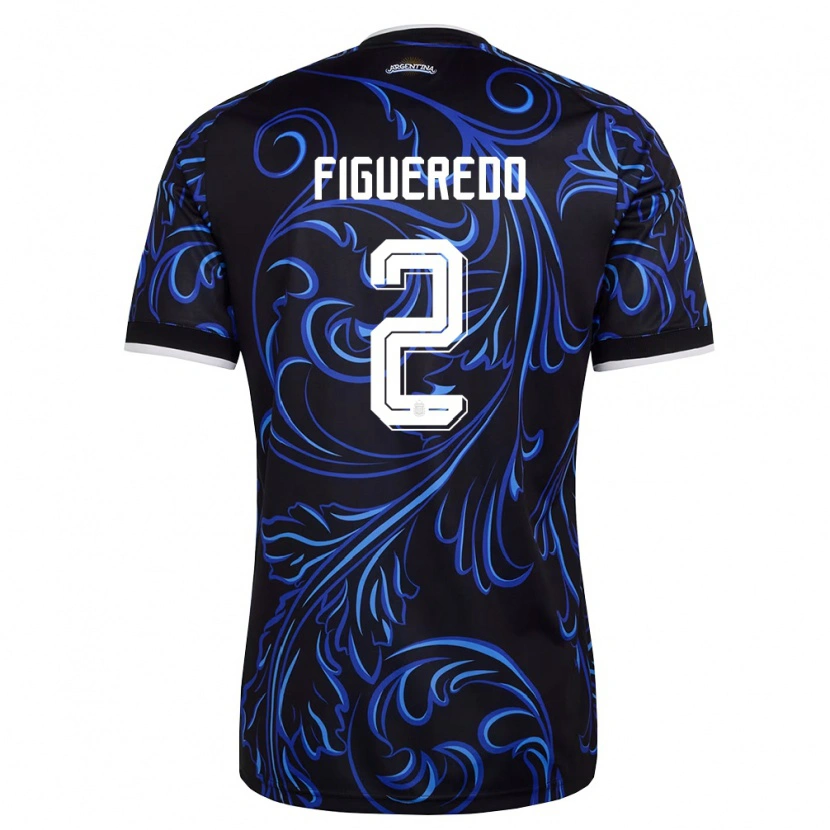 Danxen Niño Camiseta Argentina Leandro Figueredo #2 Negro Blanco Azul Cielo 2ª Equipación 26-28 La Camisa México