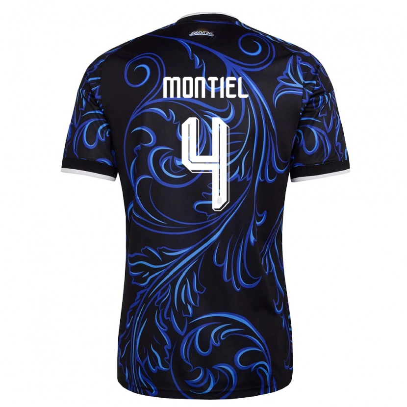 Danxen Niño Camiseta Argentina Gonzalo Montiel #4 Negro Blanco Azul Cielo 2ª Equipación 26-28 La Camisa México
