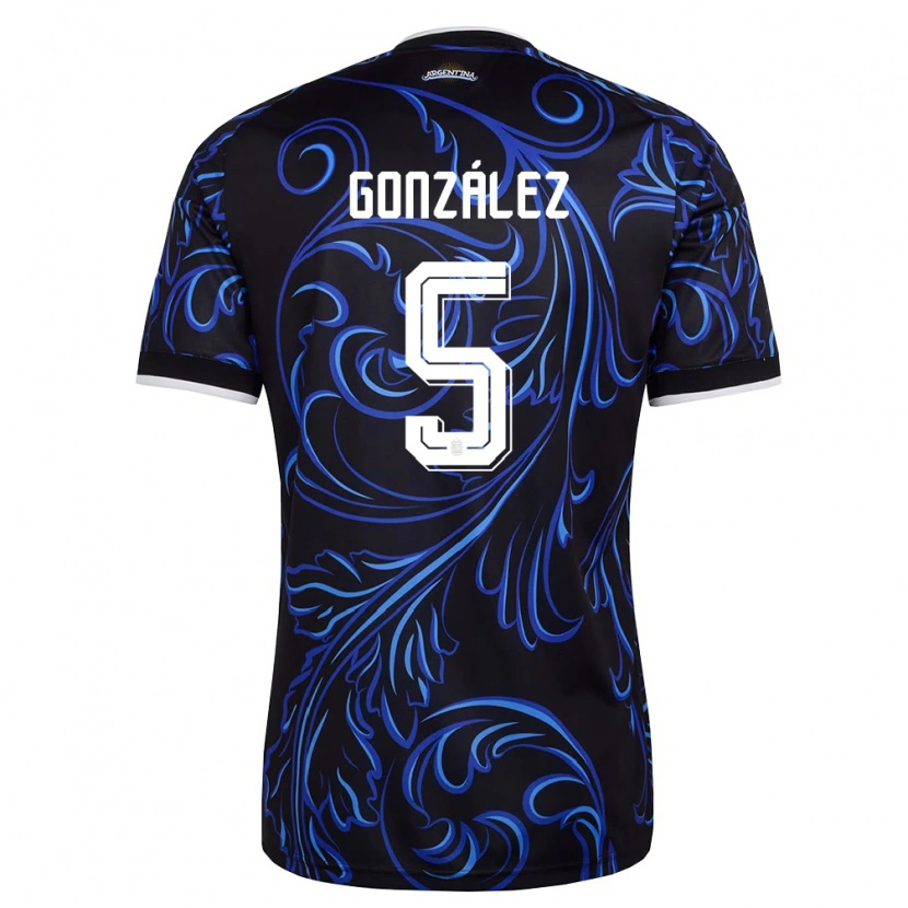 Danxen Niño Camiseta Argentina Maximiliano Gonzalez #5 Negro Blanco Azul Cielo 2ª Equipación 26-28 La Camisa México