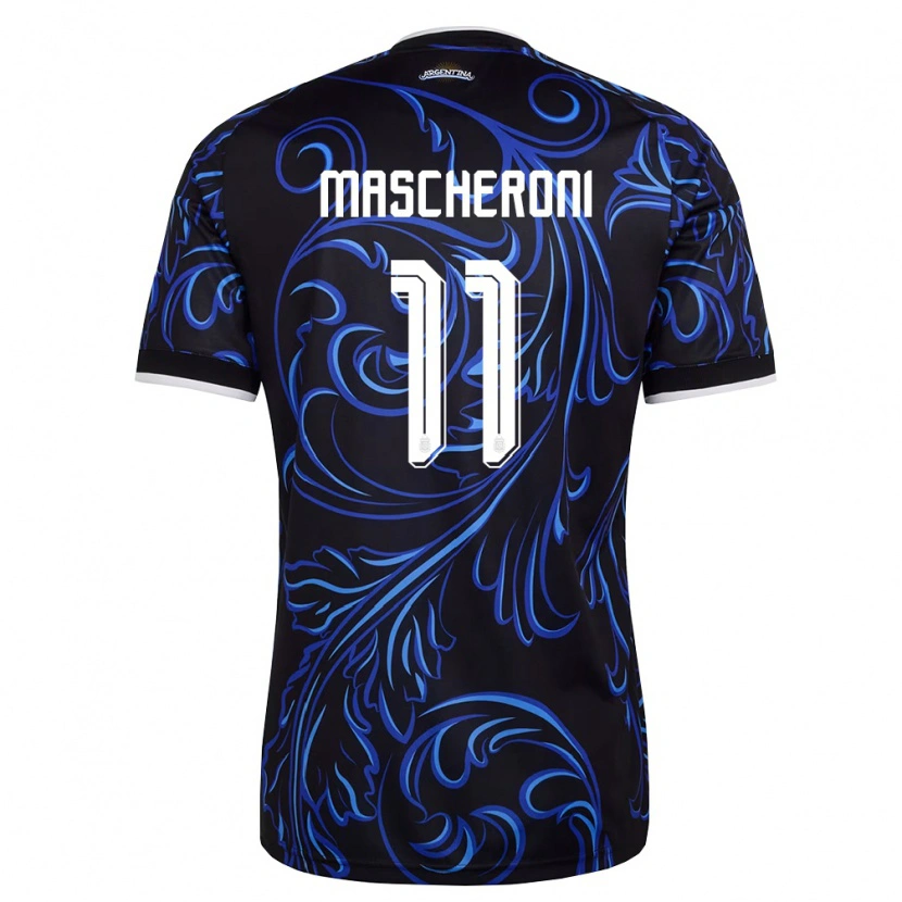 Danxen Niño Camiseta Argentina Bruno Mascheroni #11 Negro Blanco Azul Cielo 2ª Equipación 26-28 La Camisa México