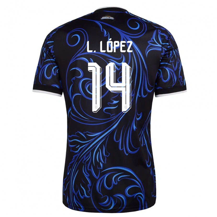 Danxen Niño Camiseta Argentina Lautaro Lopez #14 Negro Blanco Azul Cielo 2ª Equipación 26-28 La Camisa México
