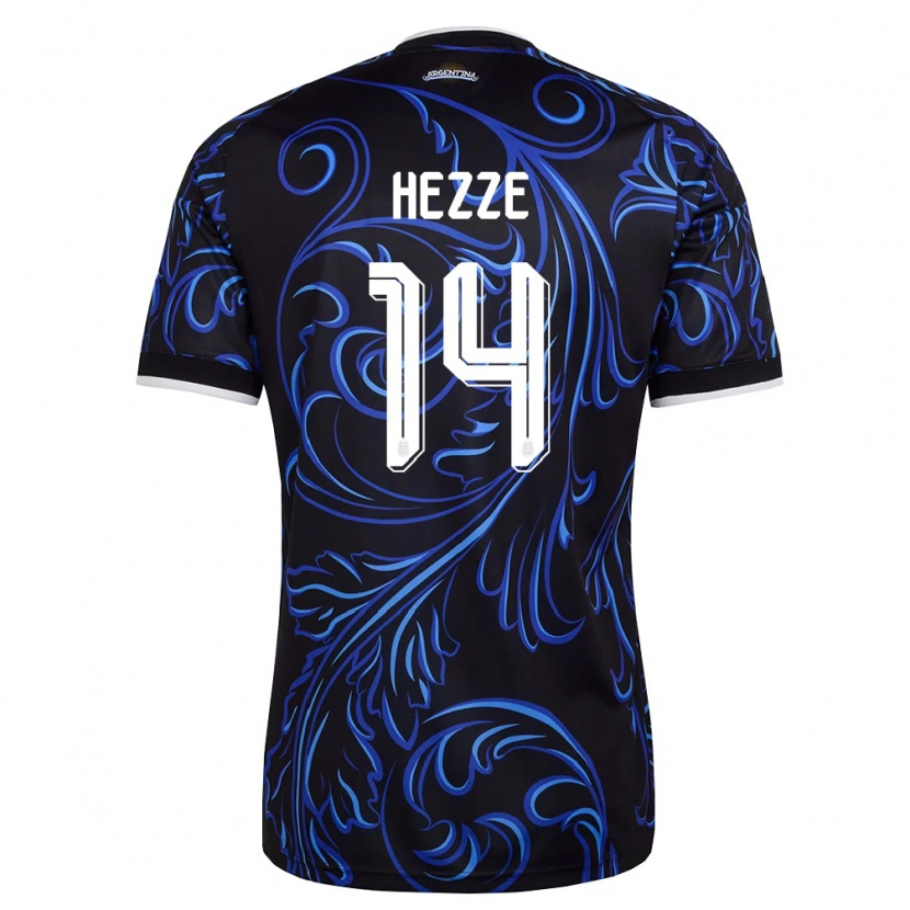 Danxen Niño Camiseta Argentina Santiago Hezze #14 Negro Blanco Azul Cielo 2ª Equipación 26-28 La Camisa México