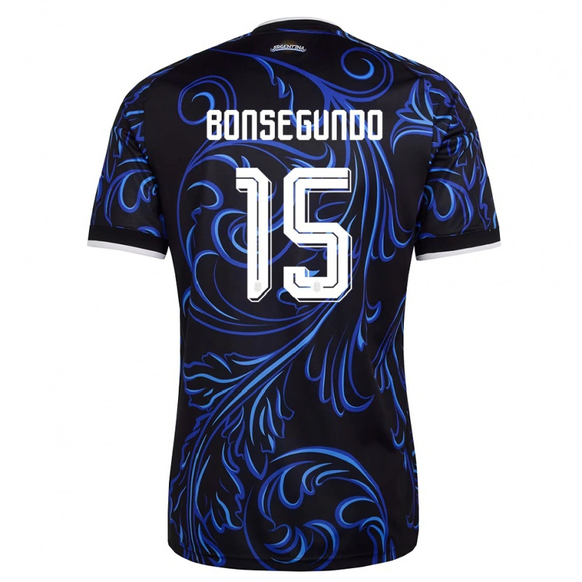 Danxen Niño Camiseta Argentina Florencia Bonsegundo #15 Negro Blanco Azul Cielo 2ª Equipación 26-28 La Camisa México