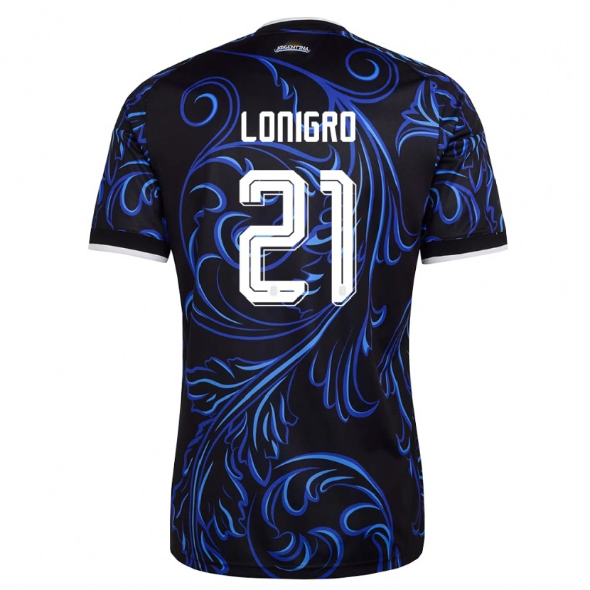 Danxen Niño Camiseta Argentina Erica Lonigro #21 Negro Blanco Azul Cielo 2ª Equipación 26-28 La Camisa México