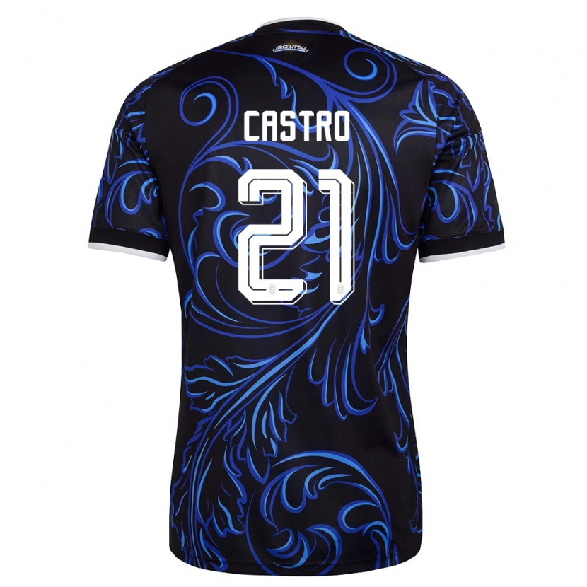 Danxen Niño Camiseta Argentina Santiago Castro #21 Negro Blanco Azul Cielo 2ª Equipación 26-28 La Camisa México