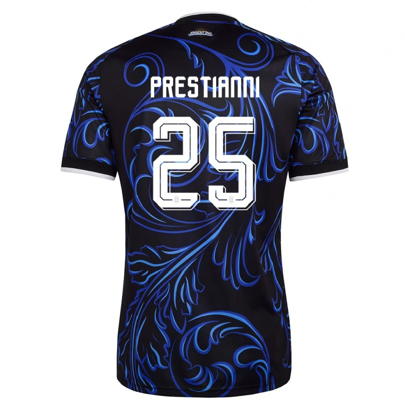 Danxen Niño Camiseta Argentina Gianluca Prestianni #25 Negro Blanco Azul Cielo 2ª Equipación 26-28 La Camisa México