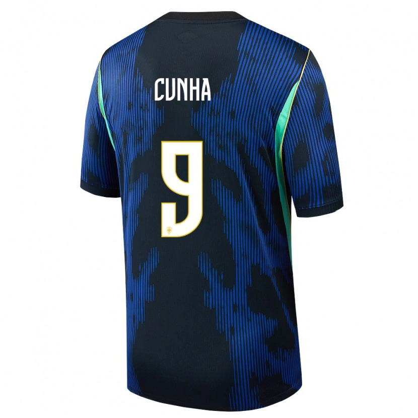 Danxen Niño Camiseta Brasil Matheus Cunha #9 Azul Amarillo Marino 2ª Equipación 26-28 La Camisa México