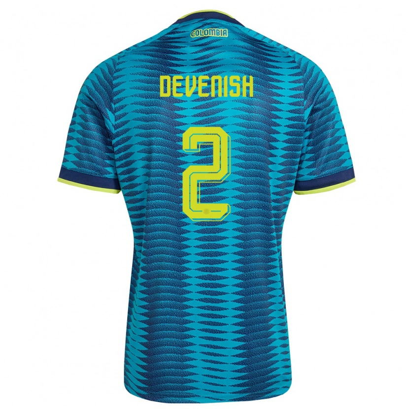 Danxen Niño Camiseta Colombia Cristian Devenish #2 Azul Amarillo Marino 2ª Equipación 26-28 La Camisa México