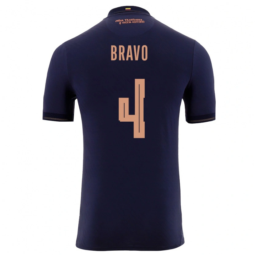 Danxen Niño Camiseta Ecuador Jhon Bravo #4 Marino Oro 2ª Equipación 26-28 La Camisa México