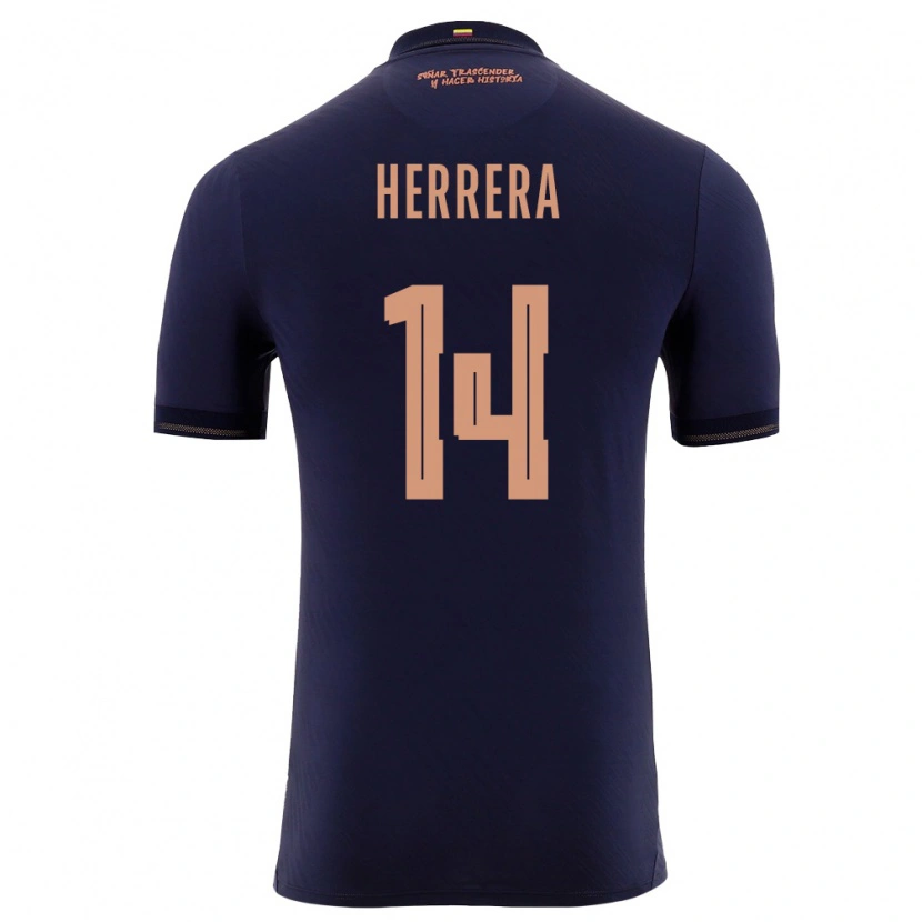 Danxen Niño Camiseta Ecuador Orlando Herrera #14 Marino Oro 2ª Equipación 26-28 La Camisa México