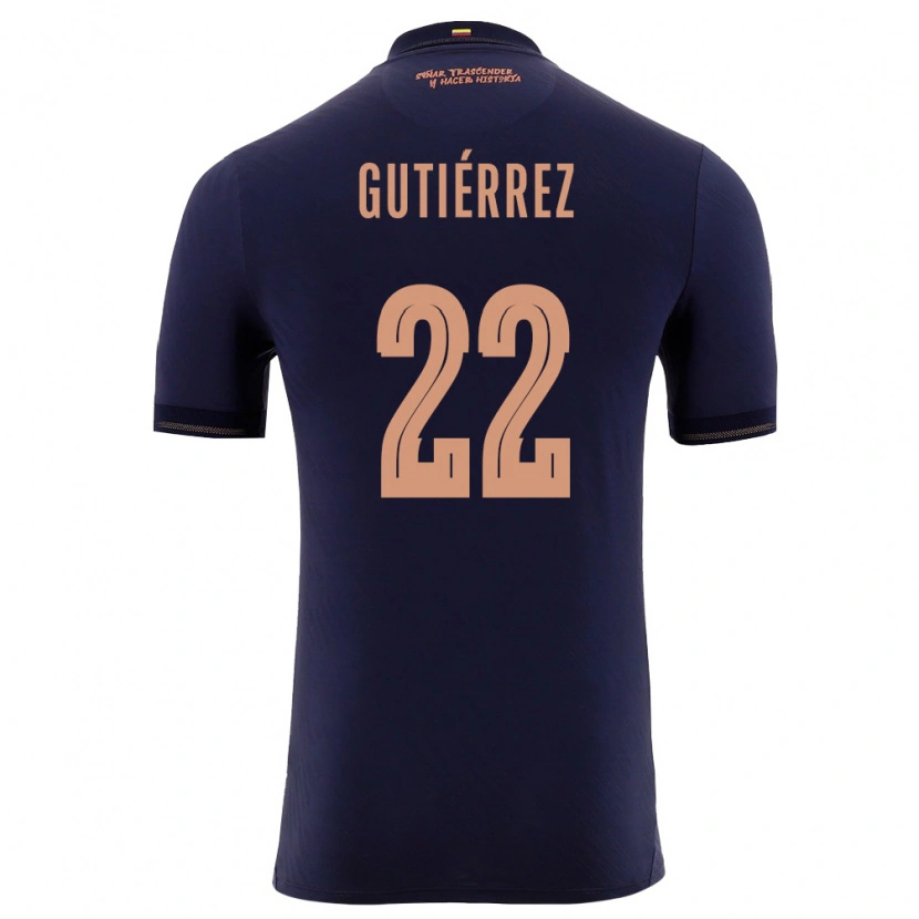 Danxen Niño Camiseta Ecuador Melanie Gutierrez #22 Marino Oro 2ª Equipación 26-28 La Camisa México
