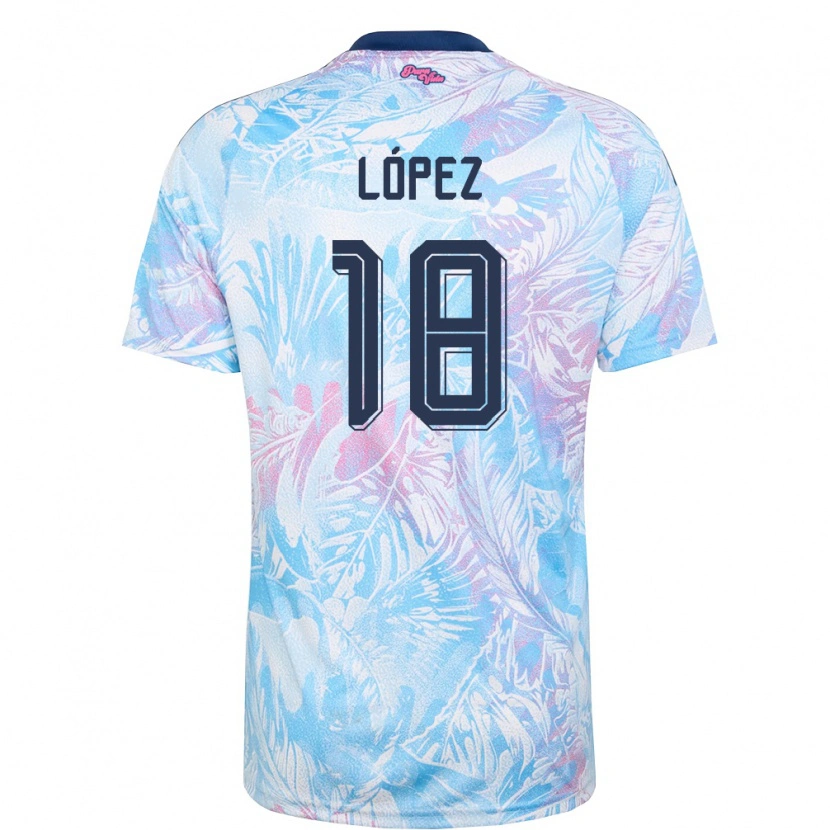 Danxen Niño Camiseta Costa Rica Jafeth López #18 Azul Cielo Marino Rosa 2ª Equipación 26-28 La Camisa México