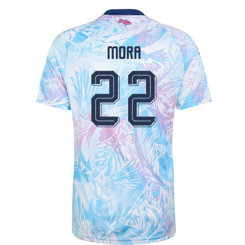 Danxen Niño Camiseta Costa Rica Carlos Mora #22 Azul Cielo Marino Rosa 2ª Equipación 26-28 La Camisa México