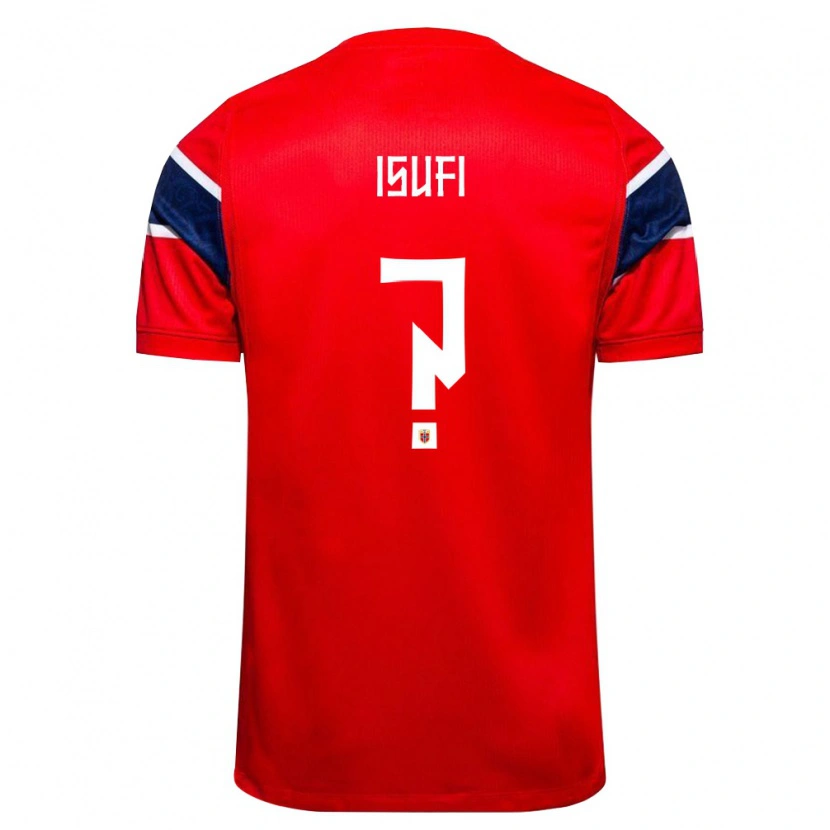 Danxen Hombre Camiseta Noruega Eron Isufi #0 Rojo Marino Blanco 1ª Equipación 26-28 La Camisa México