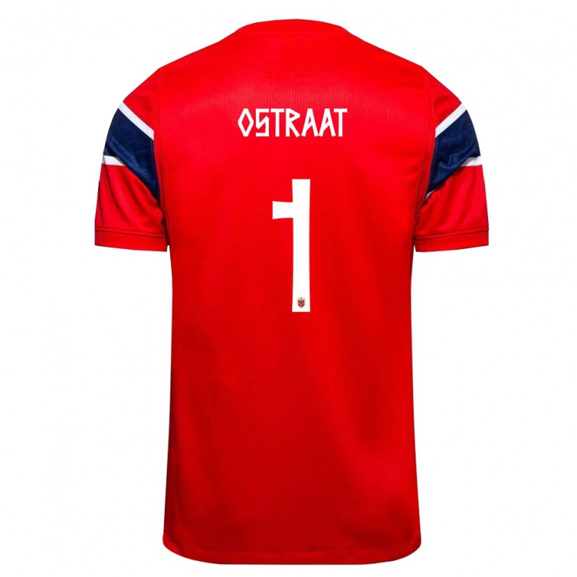 Danxen Hombre Camiseta Noruega Sander Østraat #1 Rojo Marino Blanco 1ª Equipación 26-28 La Camisa México