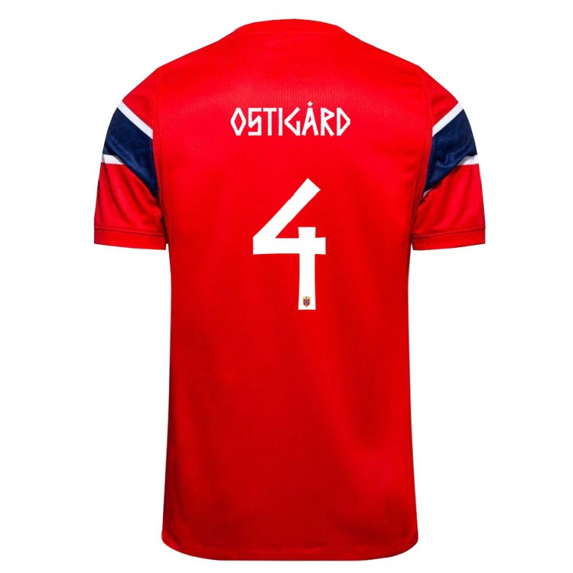 Danxen Hombre Camiseta Noruega Leo Østigård #4 Rojo Marino Blanco 1ª Equipación 26-28 La Camisa México