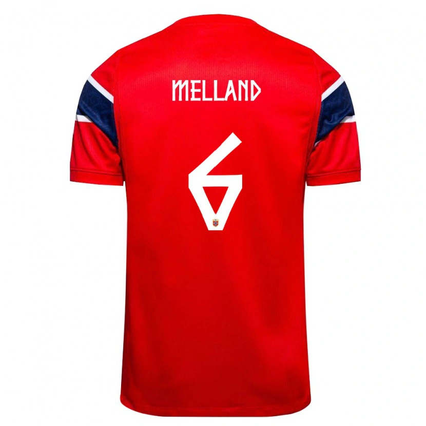 Danxen Hombre Camiseta Noruega Henrik Melland #6 Rojo Marino Blanco 1ª Equipación 26-28 La Camisa México
