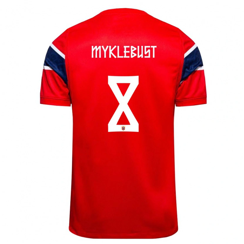 Danxen Hombre Camiseta Noruega Lucas Myklebust #8 Rojo Marino Blanco 1ª Equipación 26-28 La Camisa México