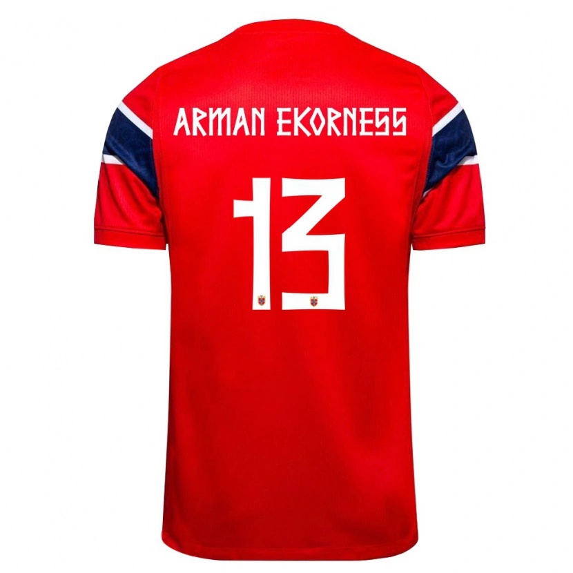 Danxen Hombre Camiseta Noruega Karsten Arman Ekorness #13 Rojo Marino Blanco 1ª Equipación 26-28 La Camisa México