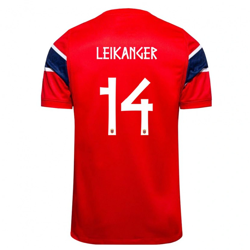 Danxen Hombre Camiseta Noruega Tobias Leikanger #14 Rojo Marino Blanco 1ª Equipación 26-28 La Camisa México