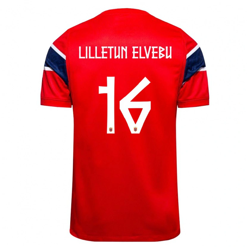 Danxen Hombre Camiseta Noruega Aleksander Lilletun Elvebu #16 Rojo Marino Blanco 1ª Equipación 26-28 La Camisa México