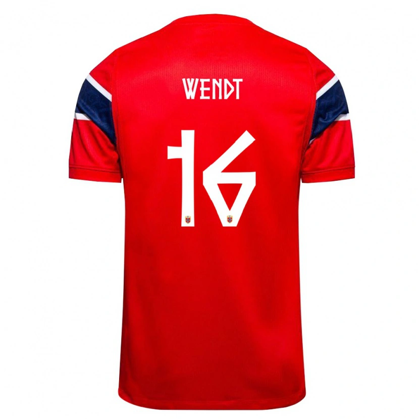 Danxen Hombre Camiseta Noruega William Wendt #16 Rojo Marino Blanco 1ª Equipación 26-28 La Camisa México