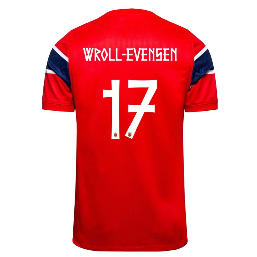 Danxen Hombre Camiseta Noruega Henrik Wroll-Evensen #17 Rojo Marino Blanco 1ª Equipación 26-28 La Camisa México