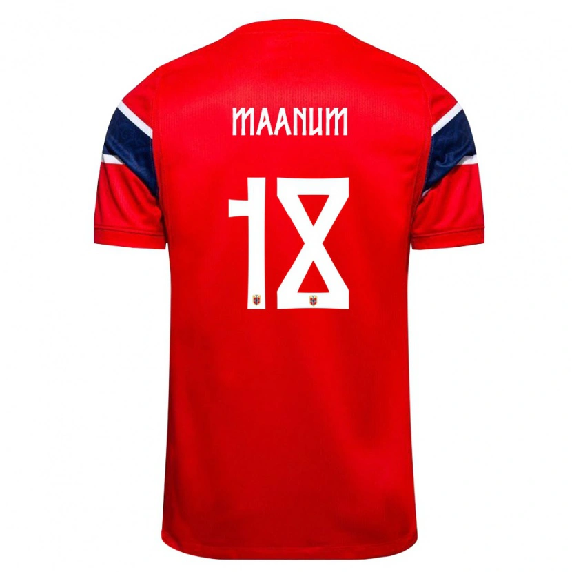 Danxen Hombre Camiseta Noruega Frida Maanum #18 Rojo Marino Blanco 1ª Equipación 26-28 La Camisa México