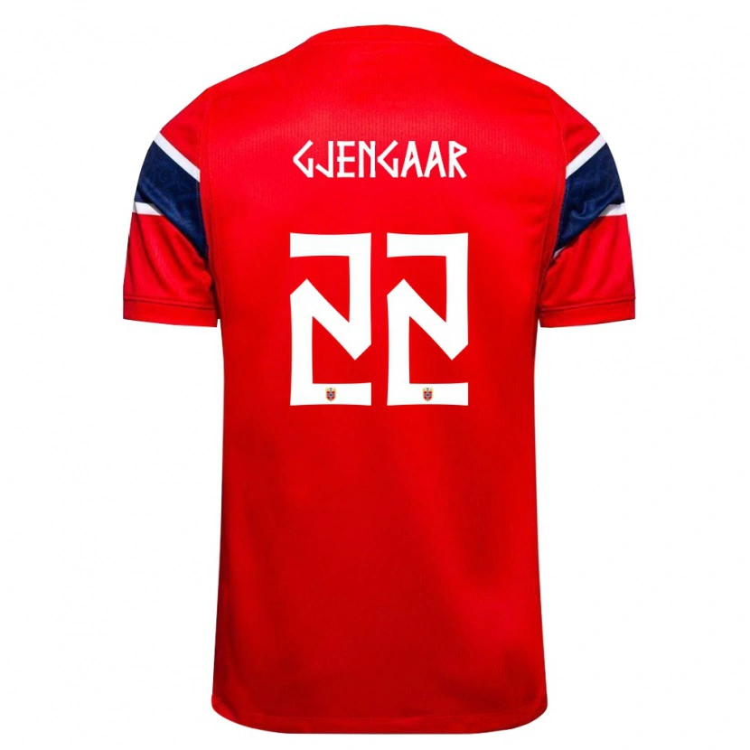 Danxen Hombre Camiseta Noruega Dennis Gjengaar #22 Rojo Marino Blanco 1ª Equipación 26-28 La Camisa México