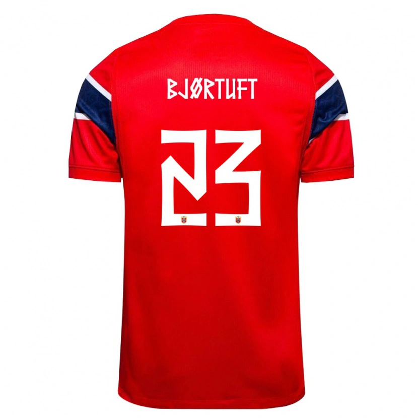 Danxen Hombre Camiseta Noruega Odin Bjørtuft #23 Rojo Marino Blanco 1ª Equipación 26-28 La Camisa México