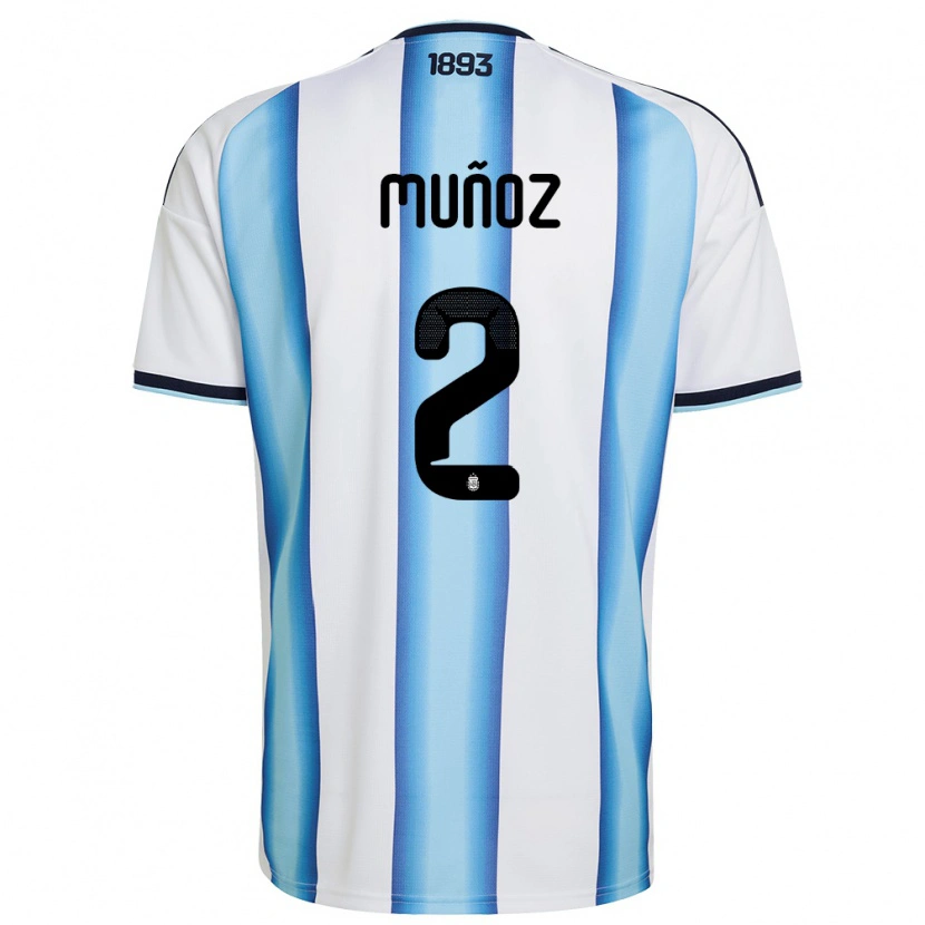 Danxen Hombre Camiseta Argentina Luana Munoz #2 Blanco Azul Cielo Marino 1ª Equipación 26-28 La Camisa México
