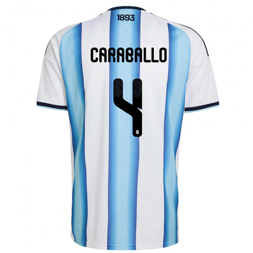Danxen Hombre Camiseta Argentina Brian Caraballo #4 Blanco Azul Cielo Marino 1ª Equipación 26-28 La Camisa México