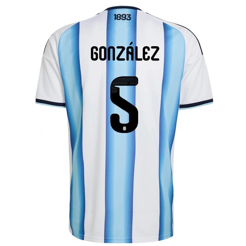 Danxen Hombre Camiseta Argentina Maximiliano Gonzalez #5 Blanco Azul Cielo Marino 1ª Equipación 26-28 La Camisa México