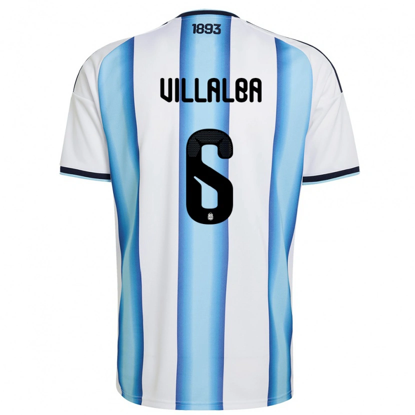 Danxen Hombre Camiseta Argentina Juan Villalba #6 Blanco Azul Cielo Marino 1ª Equipación 26-28 La Camisa México