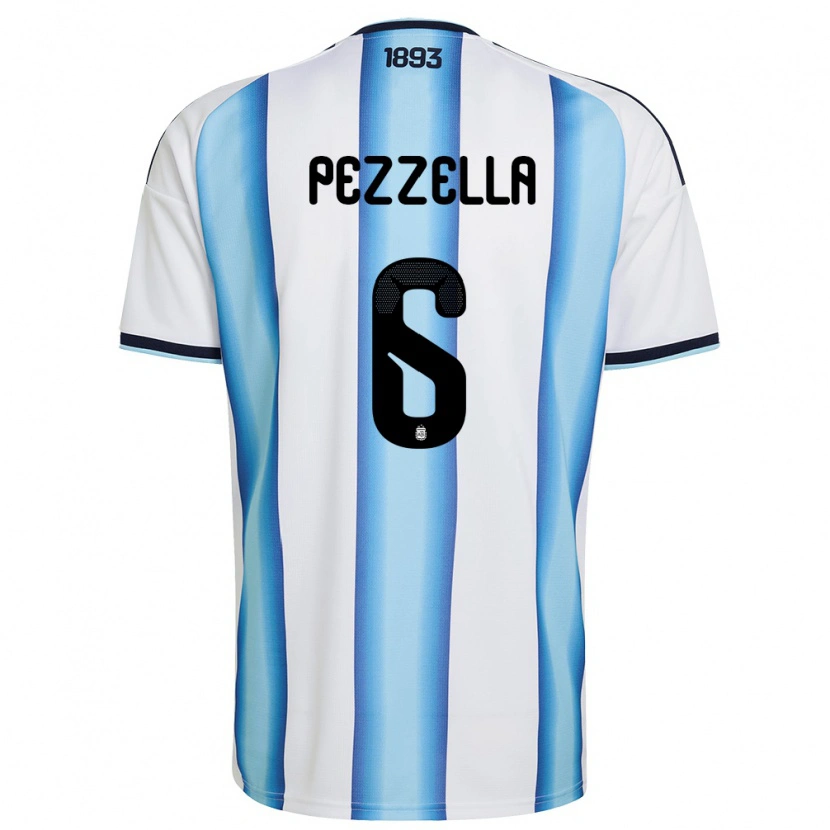 Danxen Hombre Camiseta Argentina German Pezzella #6 Blanco Azul Cielo Marino 1ª Equipación 26-28 La Camisa México