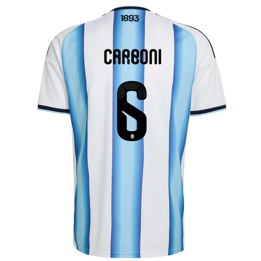 Danxen Hombre Camiseta Argentina Franco Carboni #6 Blanco Azul Cielo Marino 1ª Equipación 26-28 La Camisa México