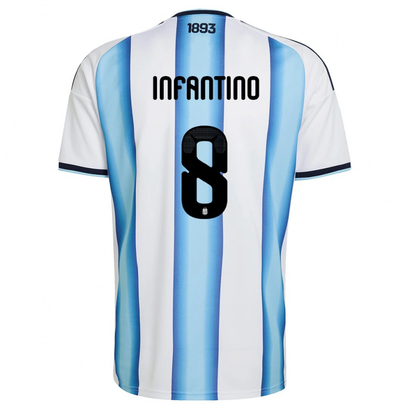 Danxen Hombre Camiseta Argentina Gino Infantino #8 Blanco Azul Cielo Marino 1ª Equipación 26-28 La Camisa México