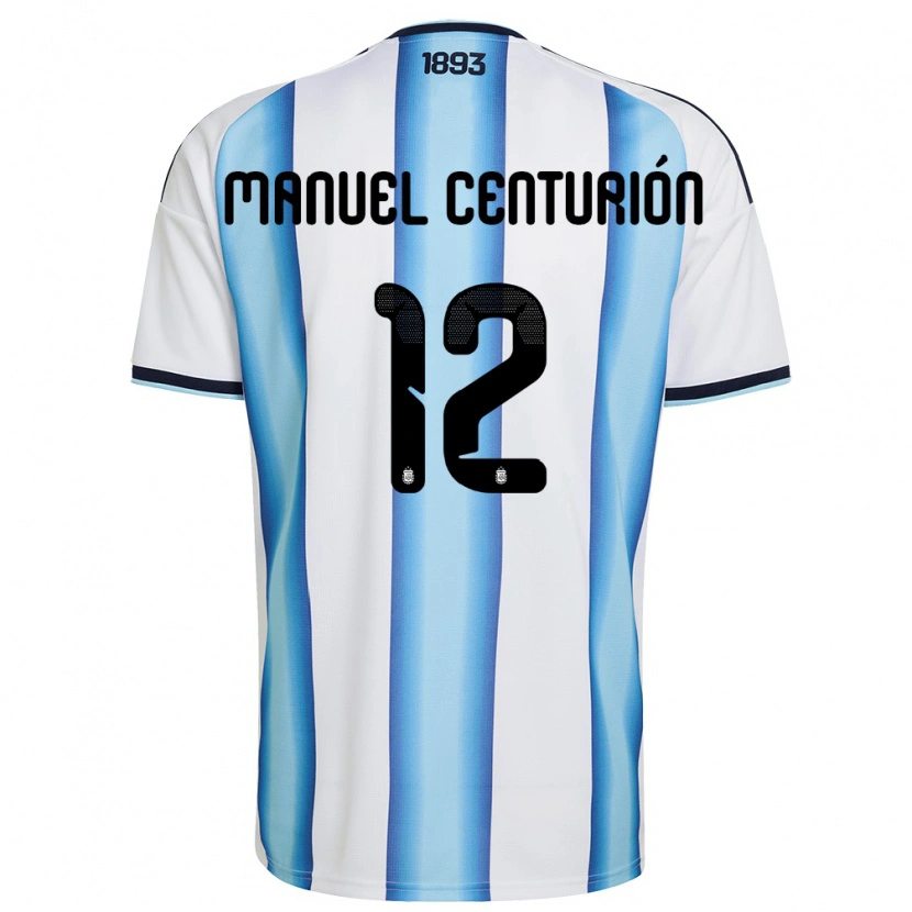 Danxen Hombre Camiseta Argentina Juan Manuel Centurión #12 Blanco Azul Cielo Marino 1ª Equipación 26-28 La Camisa México