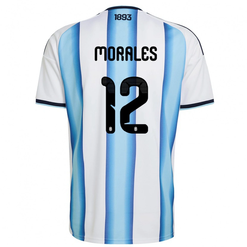 Danxen Hombre Camiseta Argentina Lautaro Morales #12 Blanco Azul Cielo Marino 1ª Equipación 26-28 La Camisa México