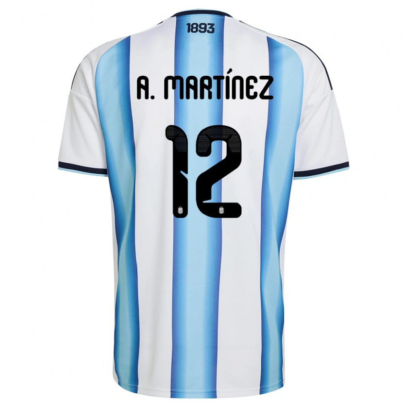 Danxen Hombre Camiseta Argentina Agustín Martínez #12 Blanco Azul Cielo Marino 1ª Equipación 26-28 La Camisa México