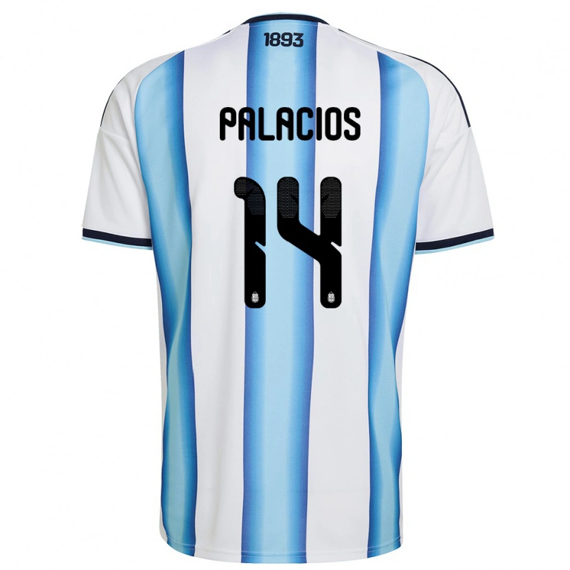 Danxen Hombre Camiseta Argentina Exequiel Palacios #14 Blanco Azul Cielo Marino 1ª Equipación 26-28 La Camisa México