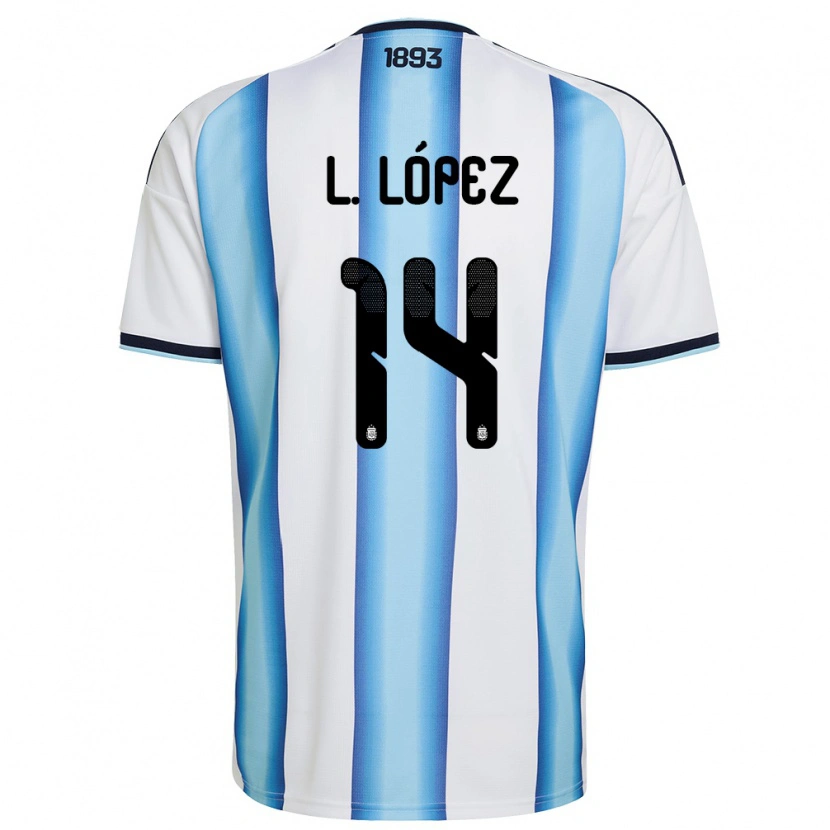 Danxen Hombre Camiseta Argentina Lautaro Lopez #14 Blanco Azul Cielo Marino 1ª Equipación 26-28 La Camisa México