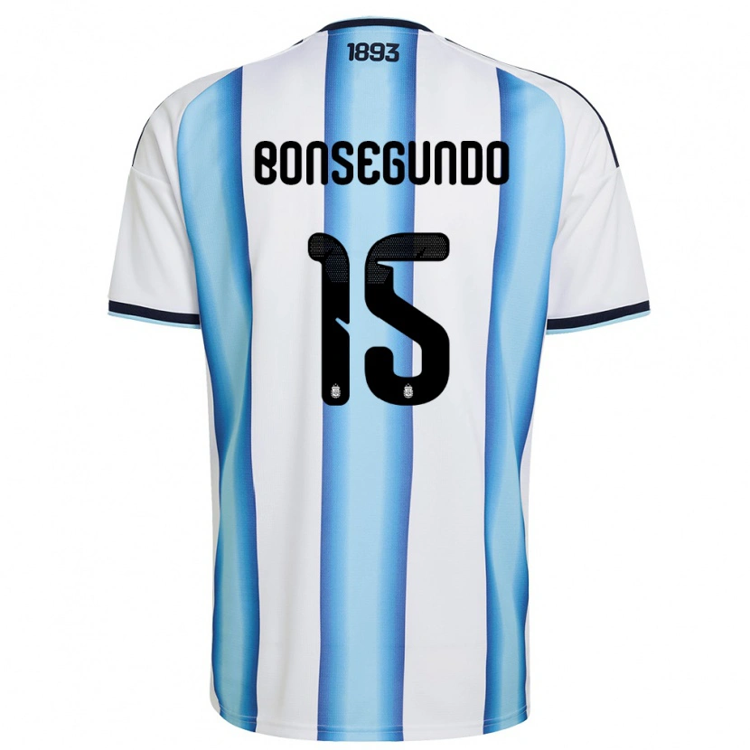 Danxen Hombre Camiseta Argentina Florencia Bonsegundo #15 Blanco Azul Cielo Marino 1ª Equipación 26-28 La Camisa México